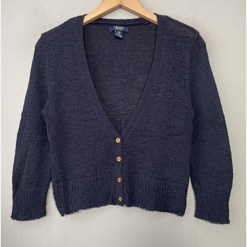 Chaps Shrug Size Small Navy Cardigan Gold Buttons Preppy Chic Classic Nautical